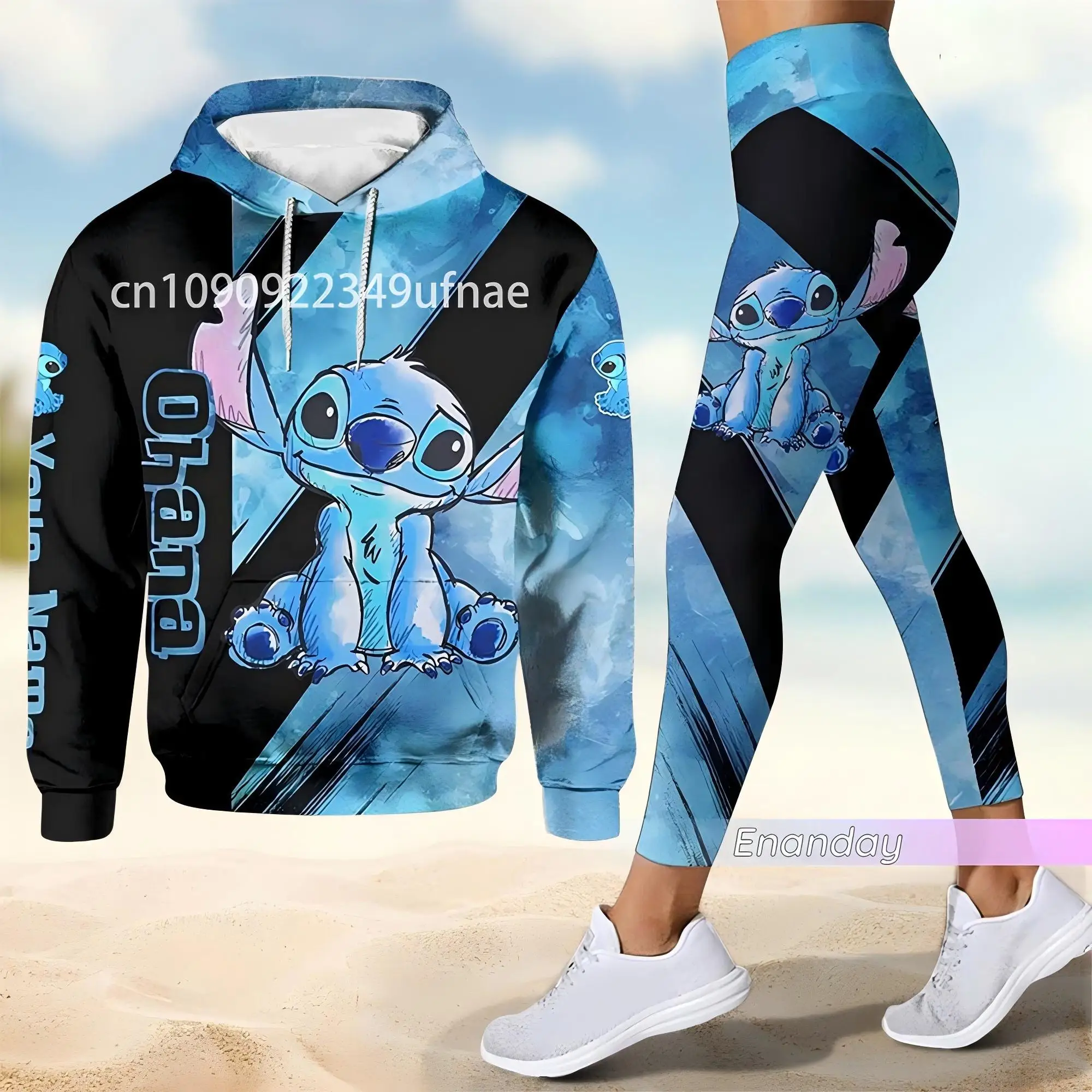 2025 Disney 3D hoodie sportyogabroek Stitch Fashion dames trainingspak 3D