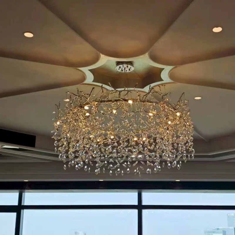 

Round Living Room Crystal Chandeliers, Chrome Crystal Branch Pendant Light For Bedroom Dining Room Ceiling Crystal Chandeliers