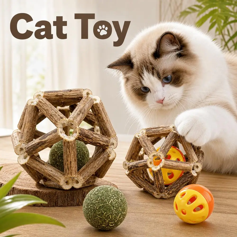 Katzenminze-Spielzeugball für Katzen, natürlicher Silvervine-Stick, Käfigball & Glockenball für Hauskatzen, zur Zahnreinigung, Kauspielzeug für Katzen.