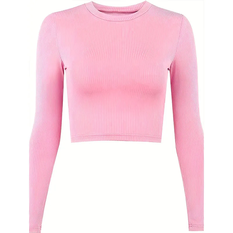 Phantasy Office Lady Shirt Solid Pink Blouse Long Sleeve Tops Crewneck Tees Y2K Streetwear Women Outfit Fashion Slim Clothing