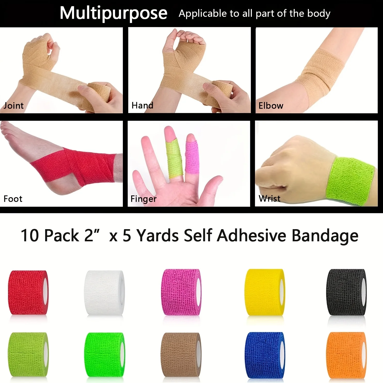 Cohesive Bandage, 12 Rolls Self Adherent Vet Wrap, 5cm x 4.5cm Football Sock Wrap & Shin Guard Tape, for Wrist & Ankle