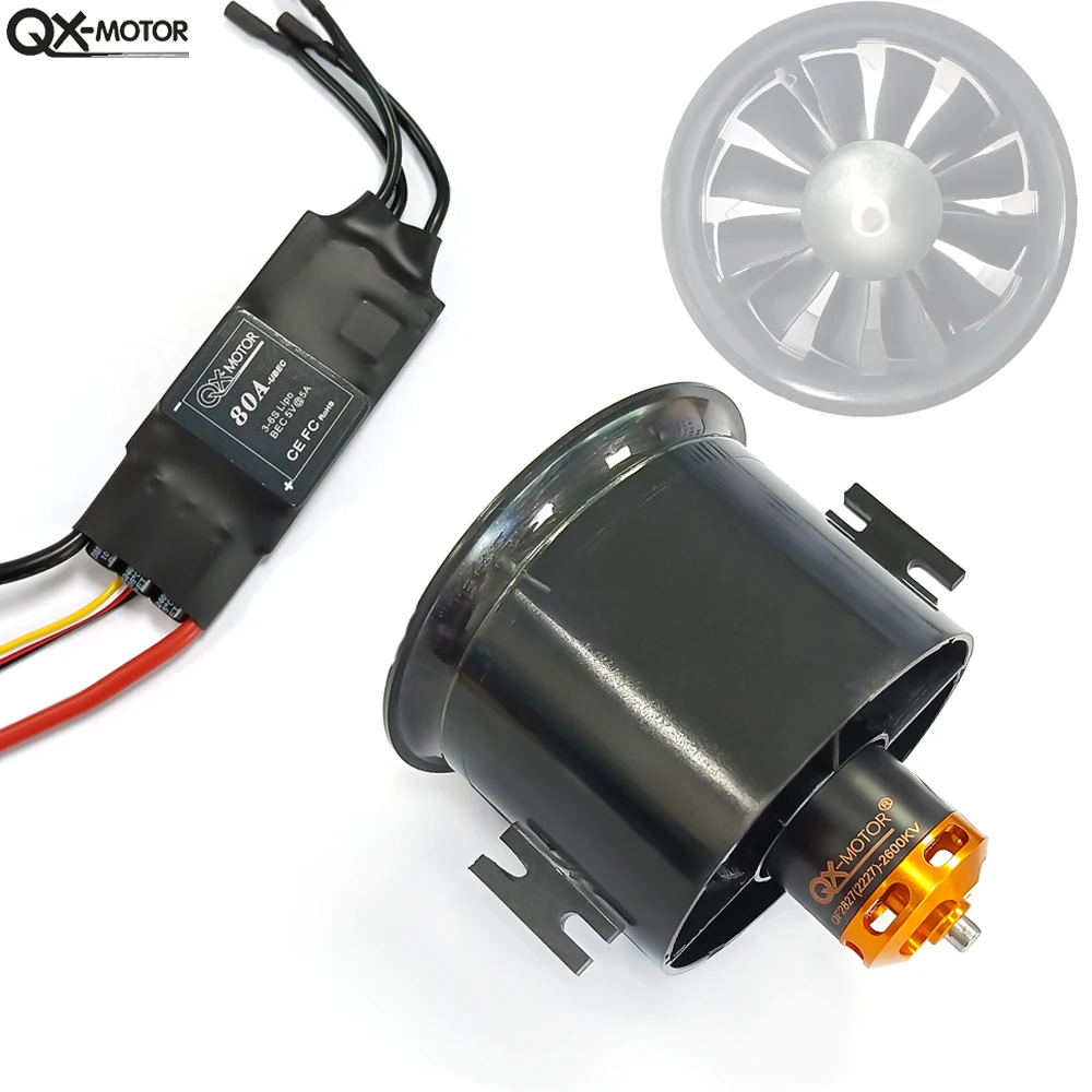 

QX-MOTOR 70mm Ducted Fan EDF with 1800KV 2600KV motor 4S / 6S use 60A 80A ESC For RC Helicopter Quadcopter Multiaxis Drone Parts