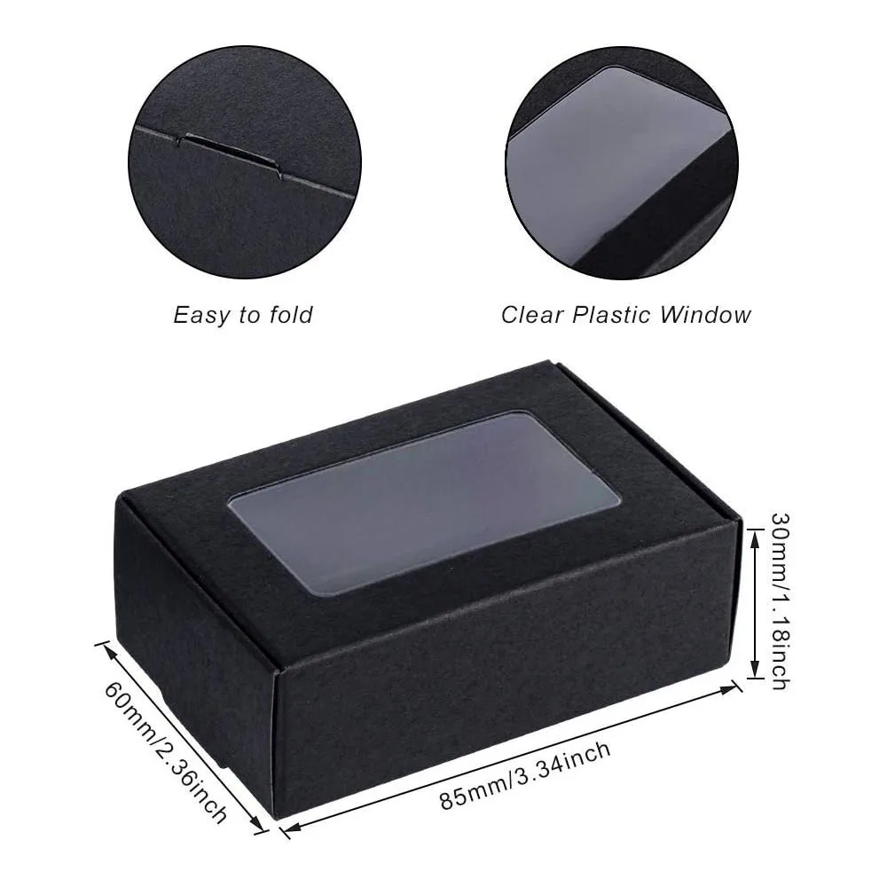 30 caixas de presente kraft com janela transparente, pequenas caixas de lembranças para biscoitos, sabão, cera de doces, derrete, festa de casamento, conjunto de embalagem de exibição
