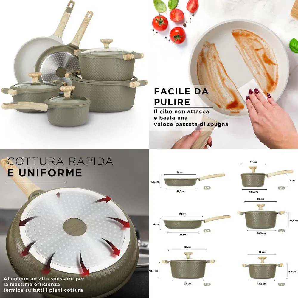 

10-Piece Die-Cast Aluminum Cookware Set with Nonstick Surface, Induction Compatible, PFOA-Free (Green & Cream)