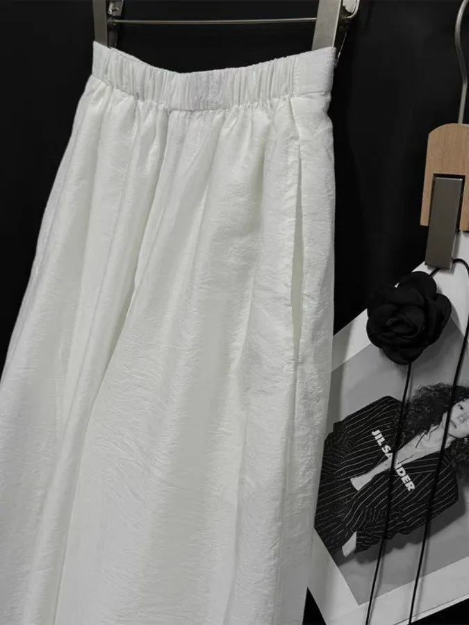 Losse katoenen wijde pijpen lantaarnbroek dames zomer nieuwe Sle Harlan broek transparant wit gedrapeerd losse fit casual broek