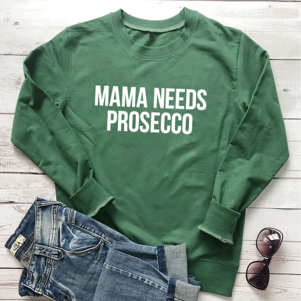 MaMa Needs Prosecco New Arrival Russian Cyrilli 100%Cotton Women Sweatshirt Women Funny Casual Spring Long Sleeve Top Slogan Top