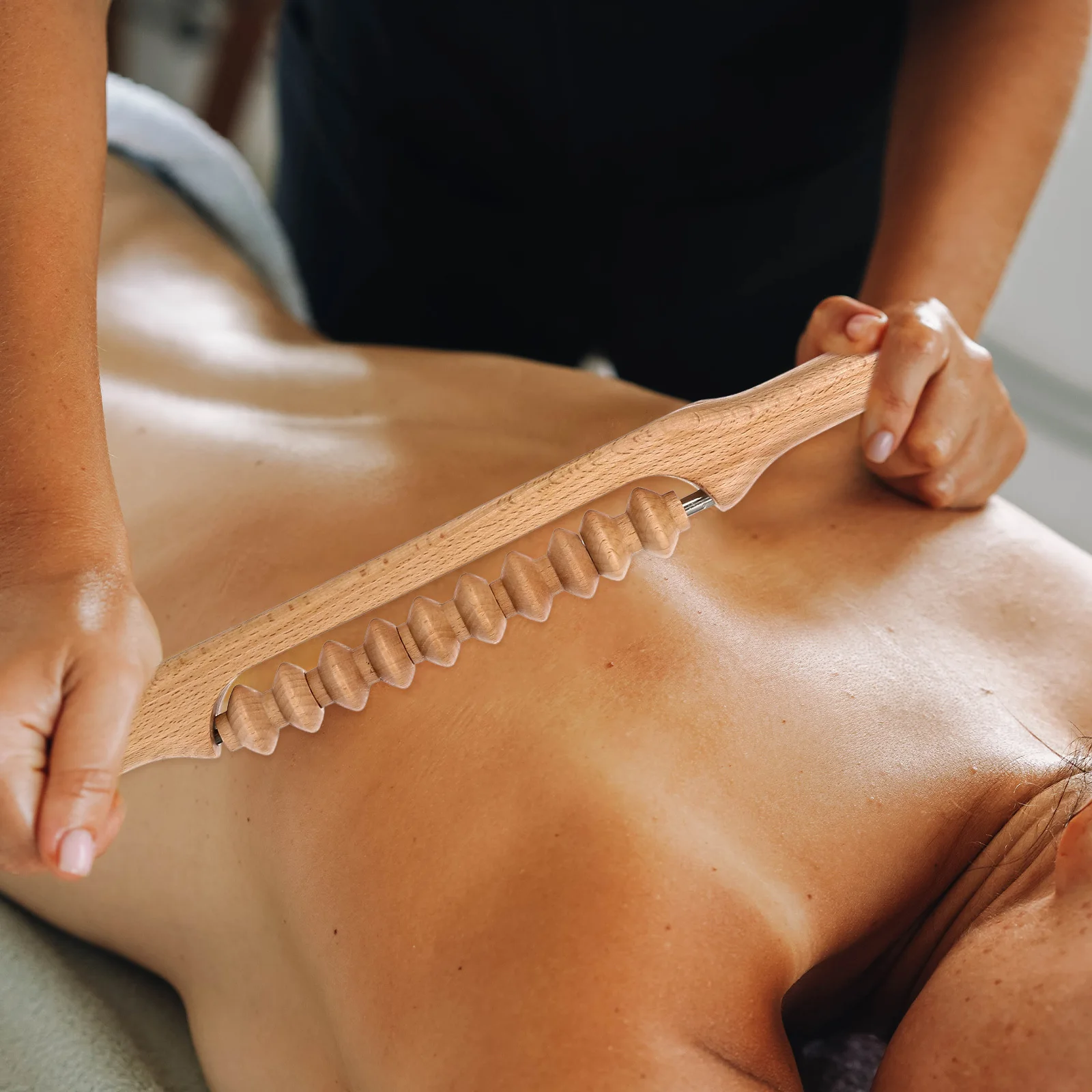 

Gua Sha Massage Stick Wooden Body Massager Double-Row Beads Design For Back Shoulder Muscle Scraping Portable Fatigue Relief