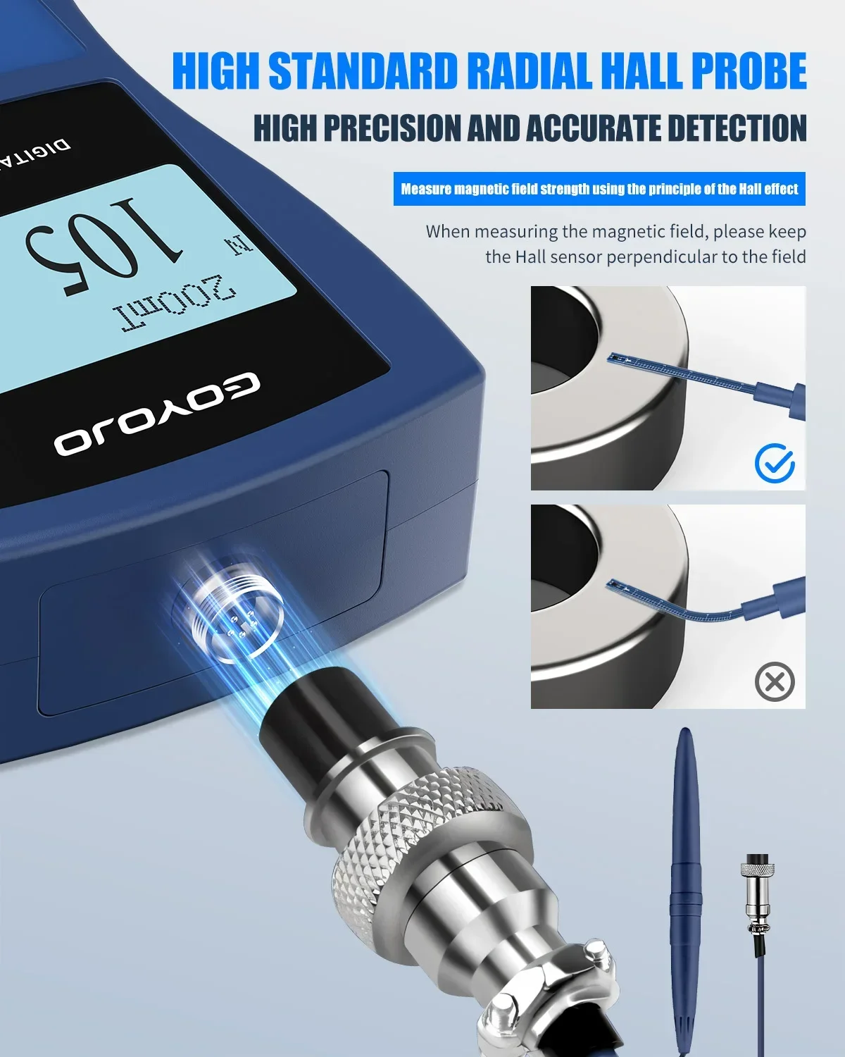 Permanent Magnet Gauss Meter Handheld Digital Tesla Meter Magnetic Flux Meter Surface Magnetic Field Test 5% 2% 1% Accuracy