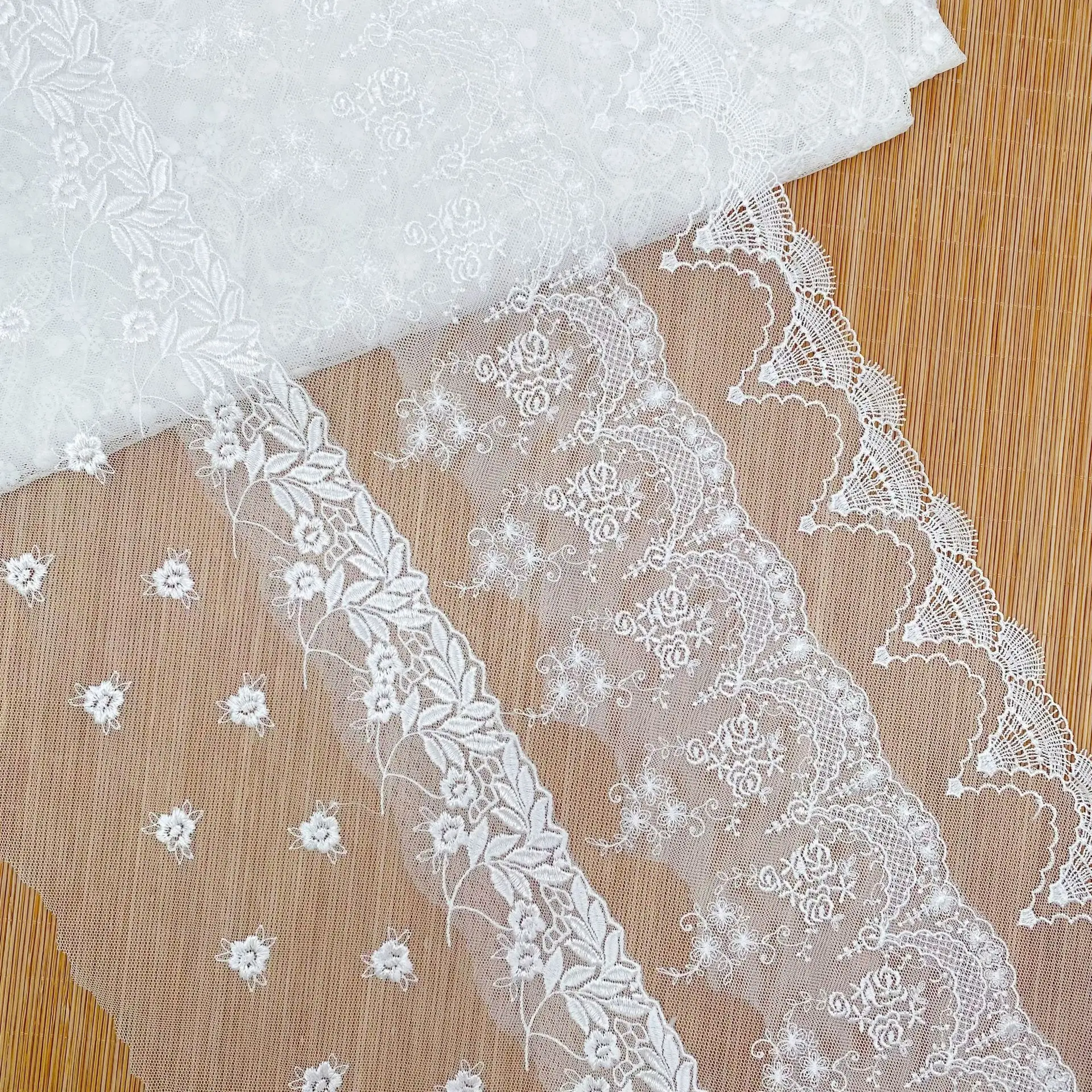 15Yards Mesh Lace Wedding Dress Lolita Clothing Accessories Polyester Silk Barcode Embroidery Water-soluble Lace