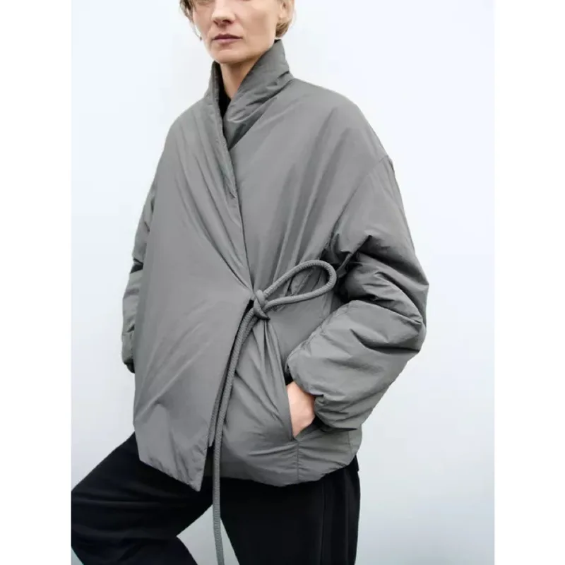 Modische gepolsterte Damen jacke mit doppeltem Kragen, minimalist ische, lässige Langarm-Oberbekleidung mit doppeltem Revers und Kimono