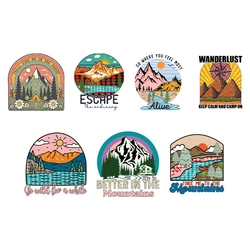 Mountain Camp Ironing On Print Patch On Jacket Hooding DIY Adventure Funny Heat Transfer Sticker DTF Patches