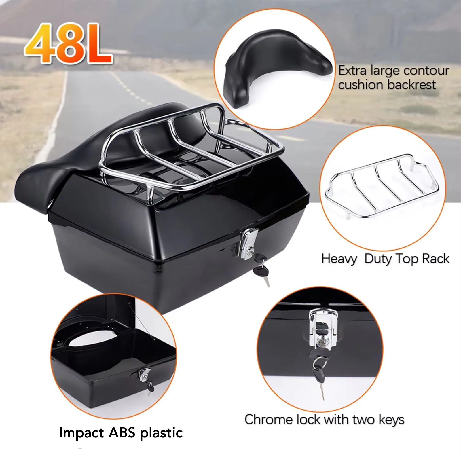 Motorcycle Rear Case Water Resistant Trunk Tail Box  Fit Safe Locking with Backrest Cushion for Rain Gear for Luggage