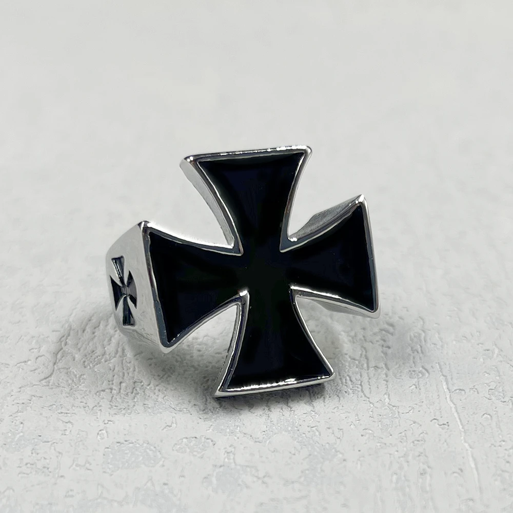 Punk Rock silver black color Crusader Cross Stainless Steel Rings for Men Knight Templar gift Ring Jewelry