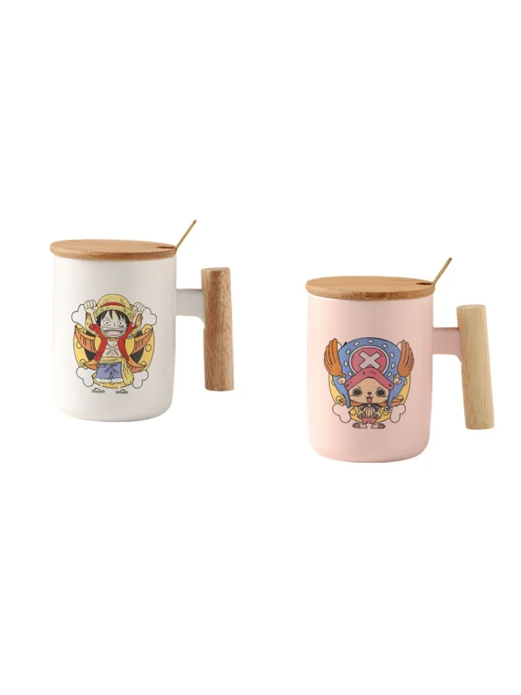 Une pièce Luffy Chopper Anime dessin animé motif tasse à boire en céramique personnalité créative tasse avec couvercle tasse à boire cadeau de vacances