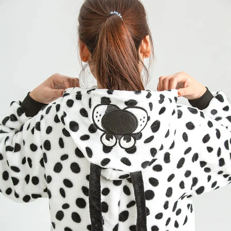 Pijamas con capucha de animales de dibujos animados de perro dálmata, ropa de dormir bonita de manga larga, ropa de casa de invierno para niños adultos;3, c'5.b;8'