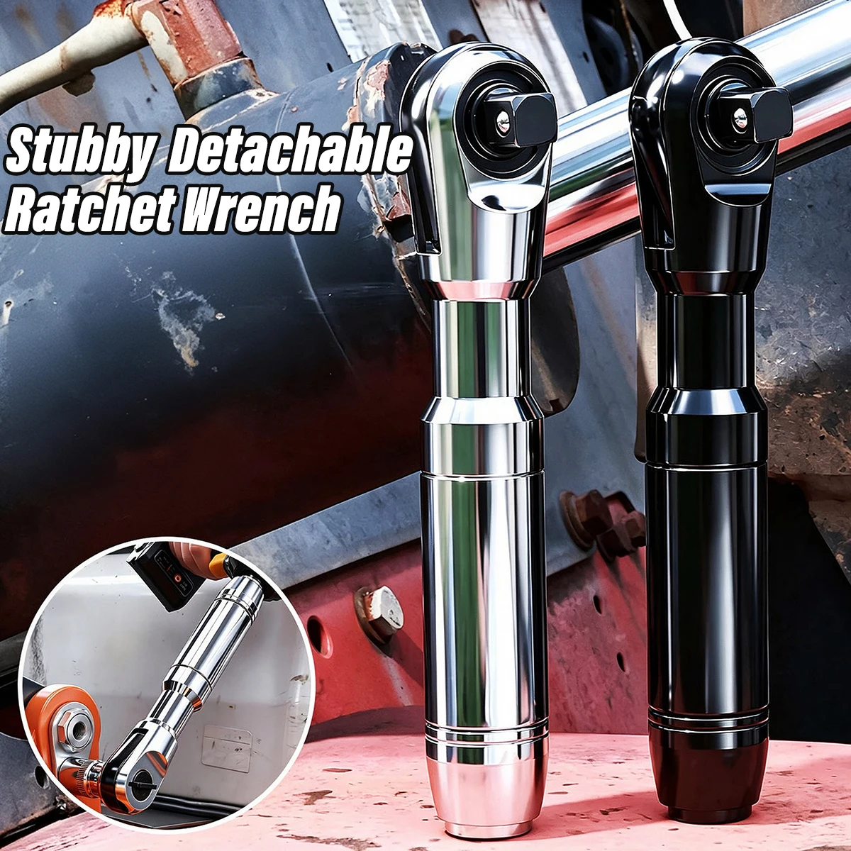 3 In 1 Stubby Ratchet Wrench Detachable​ 1/2 Inch Drive Heavy Duty Spanner For Auto Motorcycle Repair Narrow Space DIY Hand Tool