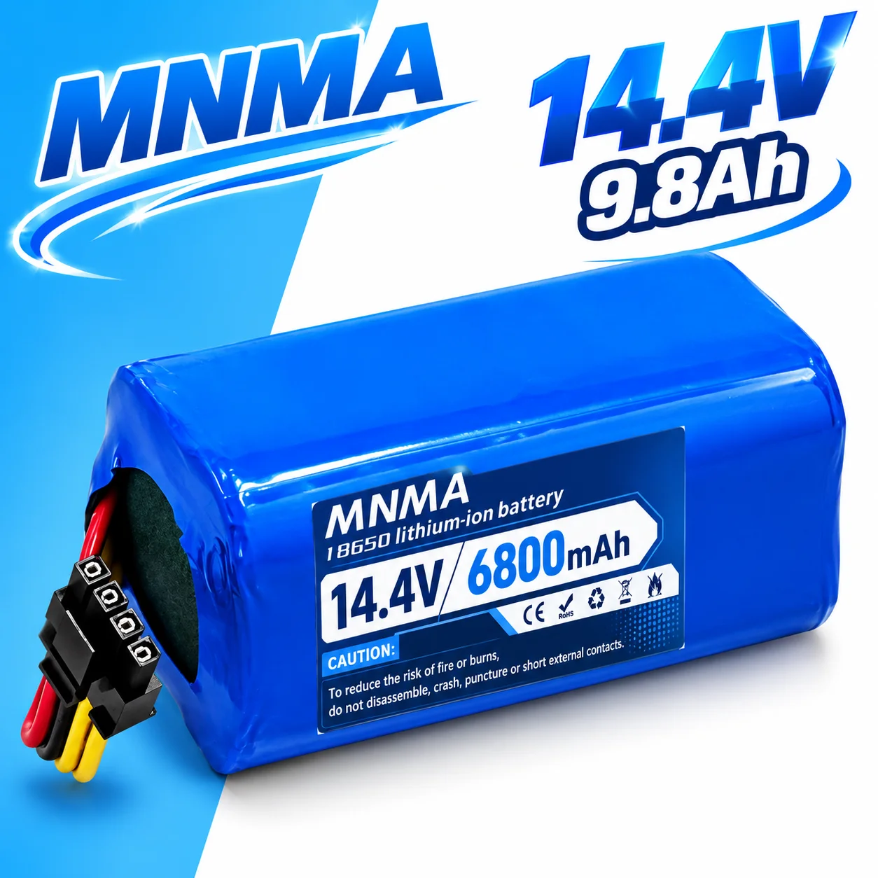 Robot Vacuum Battery 14.4V 9800mAh 4S1P, Grade-A 18650 Li-ion Pack with Built-in BMS High Capacity Replacement 9.8Ah Battery