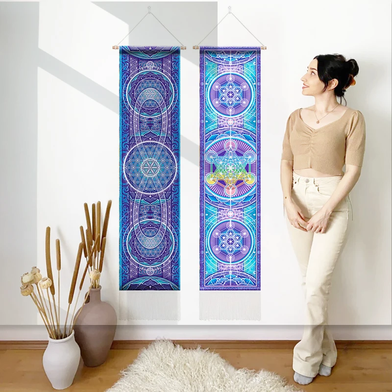 

Sacred Geometry Tapestry for Home Decor, Wall Hanging, Trippy Tapestries with Tassel, Flower of Life Tapestry, 12.8x51.2 Inch