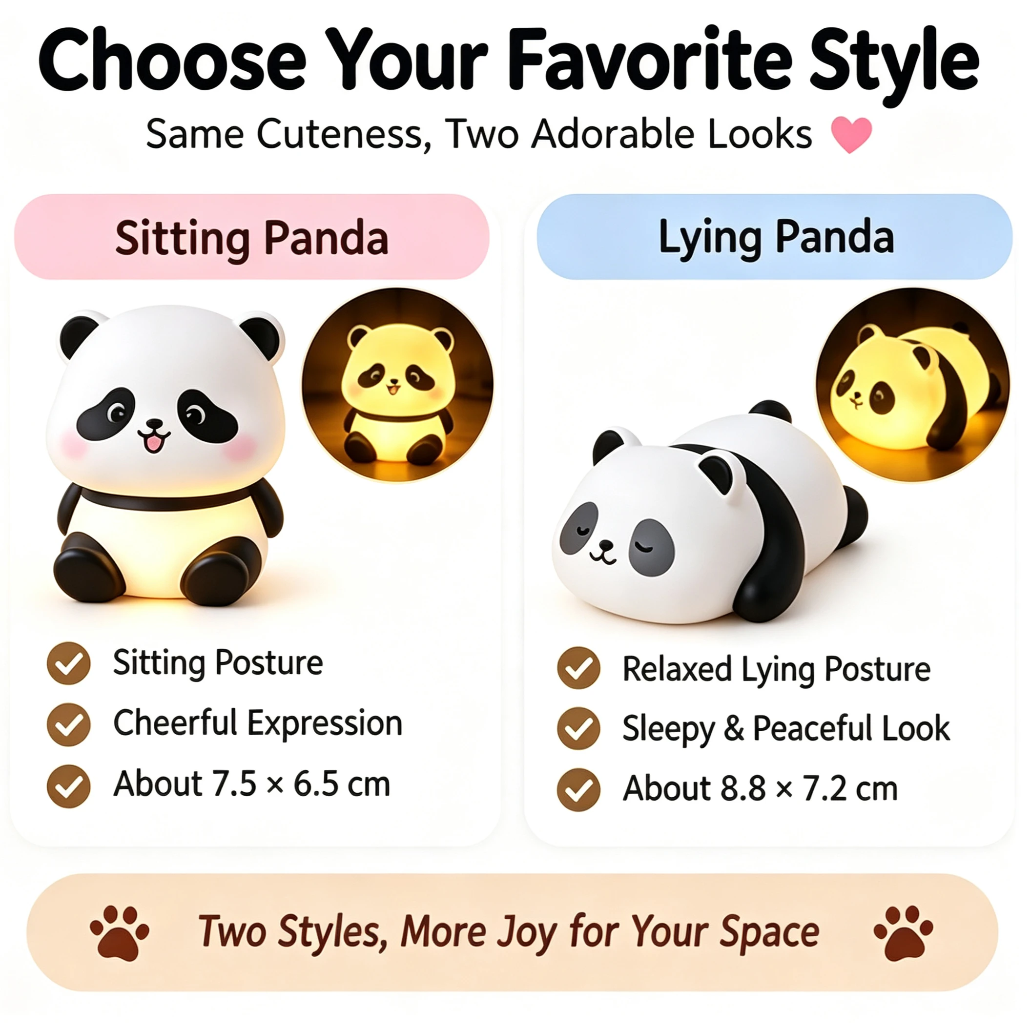 Creative Panda LED Night Lamp 2 Optional Styles Soft Warm Glow Bedroom Desk Decoration Portable Animal Night Light Party Gift