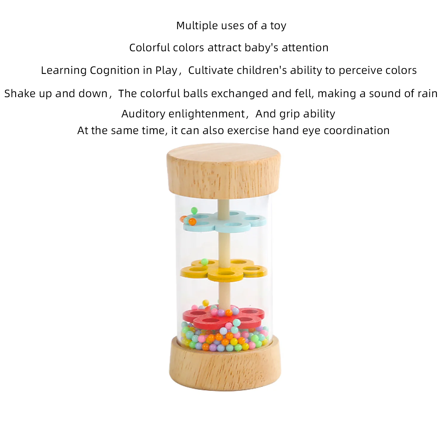 Cute rain sound tube toy, wooden Orff instrument rainbow hourglass rain sound tube, puzzle early education music toy