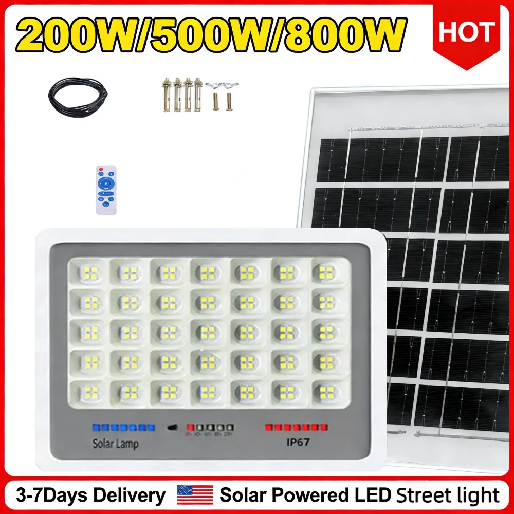

Auto-On Solar Powered LED Flood Light Multi Modes Remote Control IP67 Weatherproof Outside Spotlights for Garden Courtyard