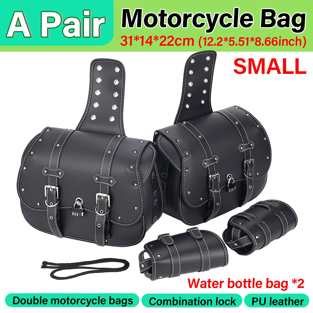 

A Pair Motorcycle Hanging Bags Waterproof Small Oxford Lined Retro with Side Box Edge Wrapping Black Universal