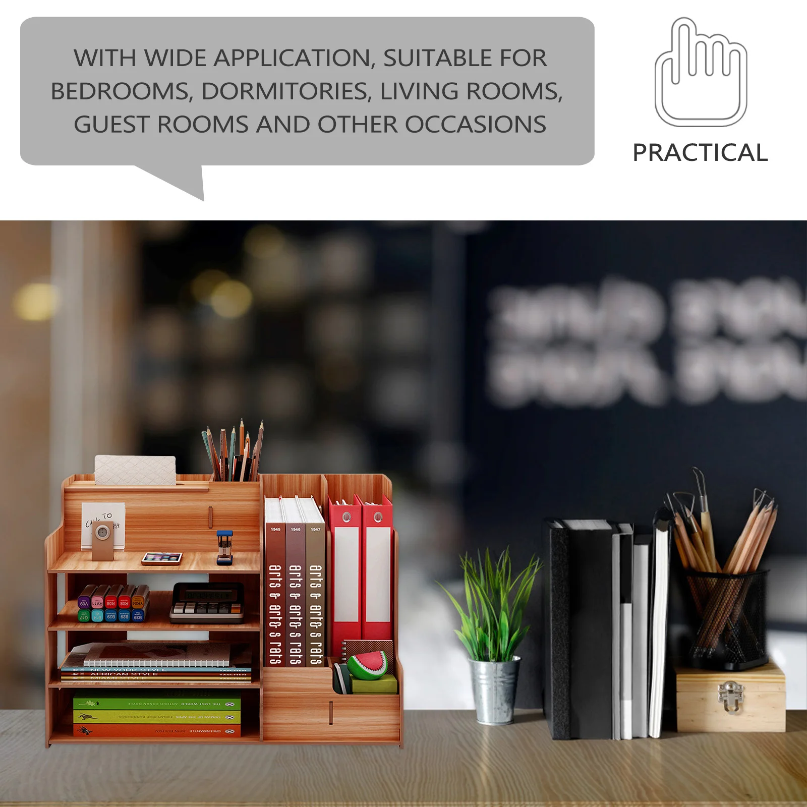 

Cherry Wood Tabletop Storage Rack Compact Desktop Organizer For Books Stationery Wooden Shelf Space Saving Lightweight