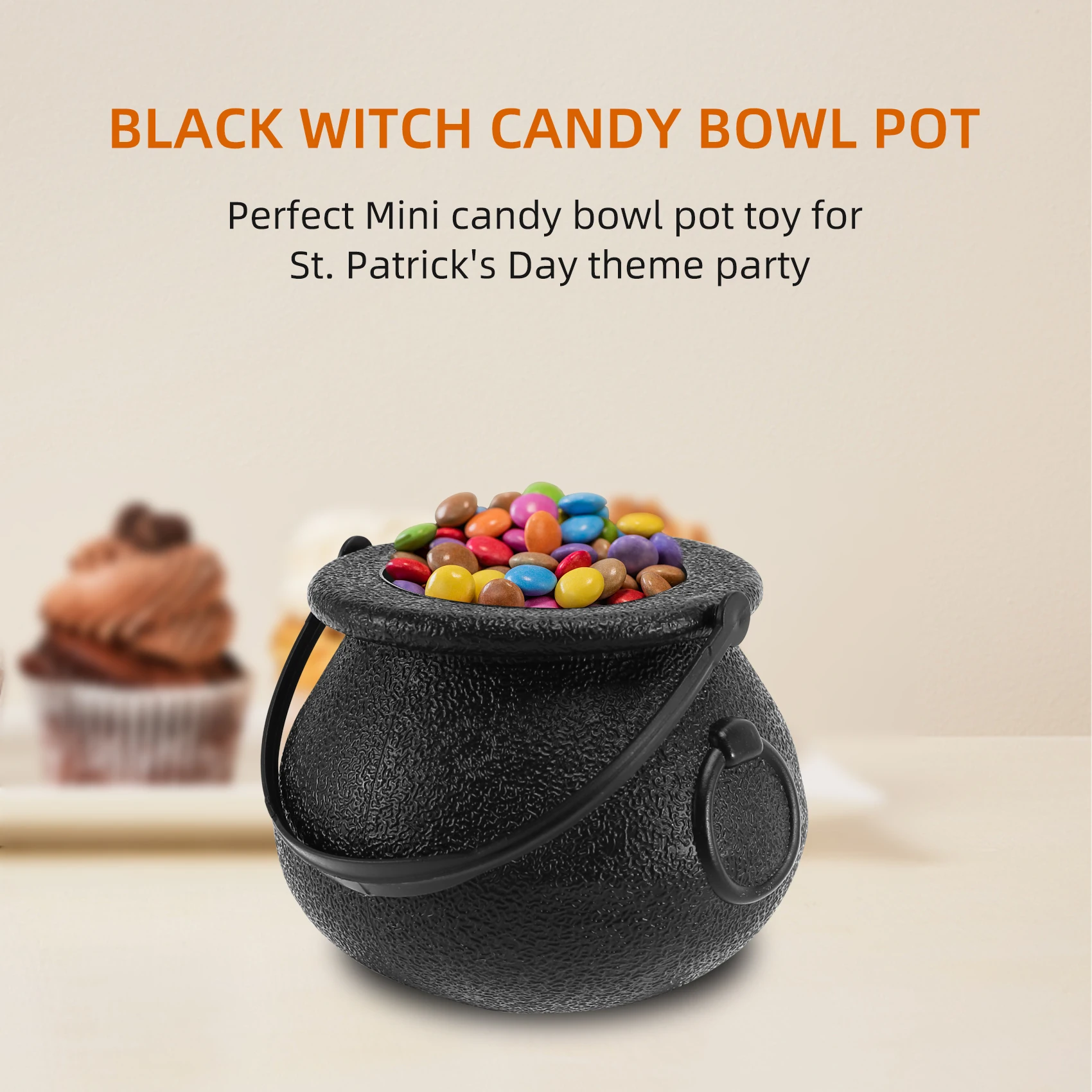 24 Pack Plastic Black Witch Candy Bowls Cauldrons,Pot with Handle ,for Halloween, Easter, St Patrick's Day Party Favors