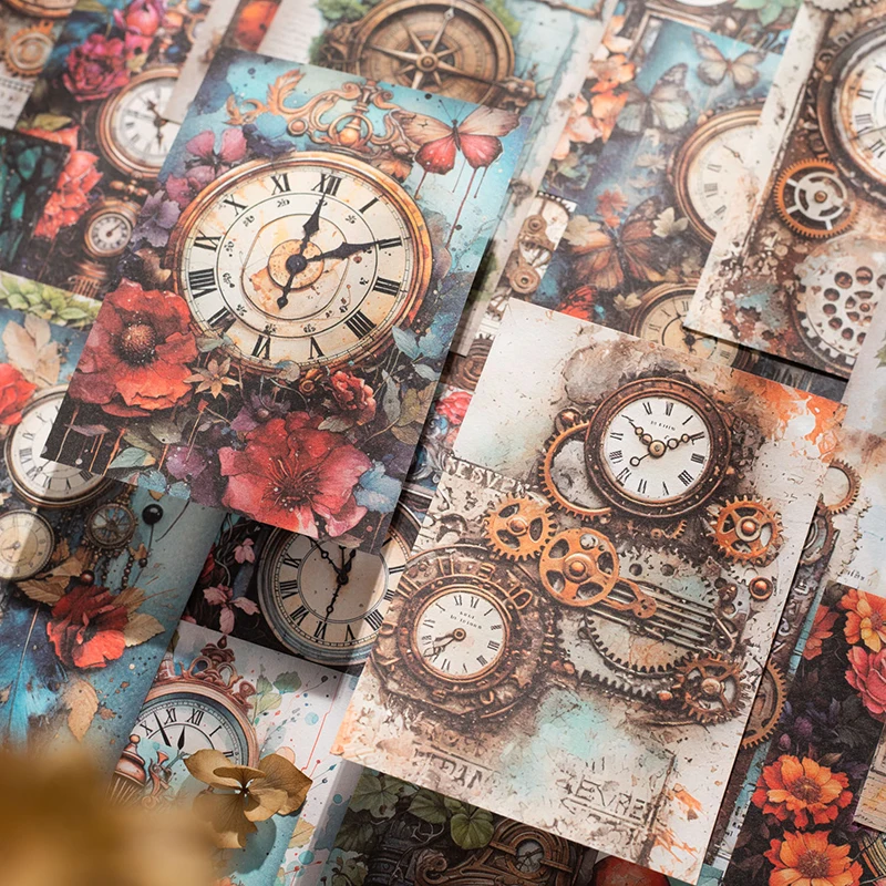 30 Sheets Vintage Mechanical clock Background paper Scrapbooking Supplies Materials Art Collage Decorativ Aesthetics Stationery