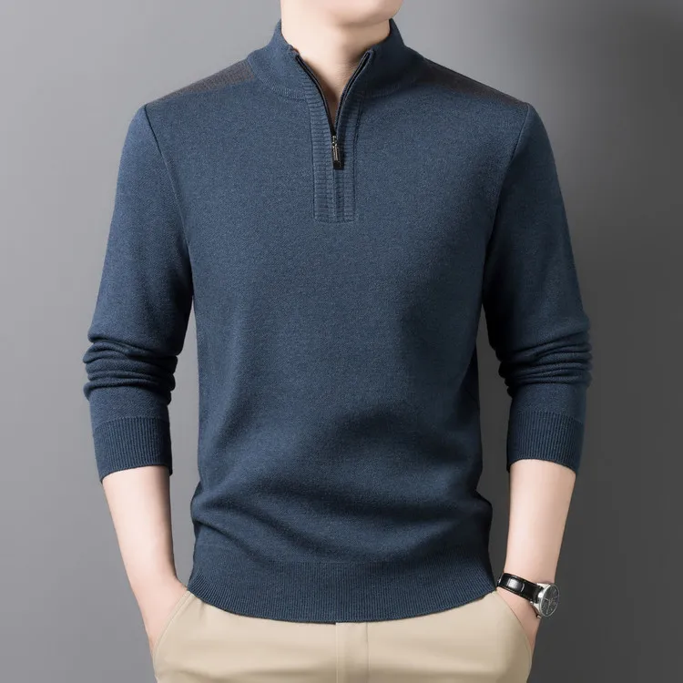 

Мужской свитер на молнии, осенний, новый, модный, для мужчин среднего возраста, из смесовой шерсти, полиэстера и вискозы...