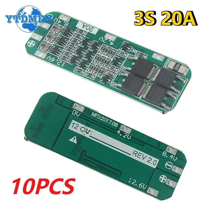 Image of 10PCS 3S 20A BMS 18650 Ladegerät Modul Li-Ion Lithium-Batterie 18650 Lade PCB BMS Schutz Bord 12,6 V Lipo Zelle Modul