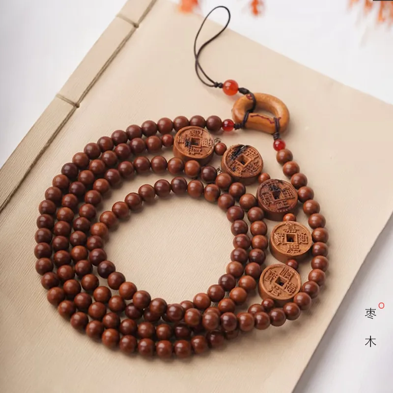Jujube wood DIY Little Five Emperors style mobile phone bracelet crossbody chain, 8mm size, unisex cultural toy prayer bead pend