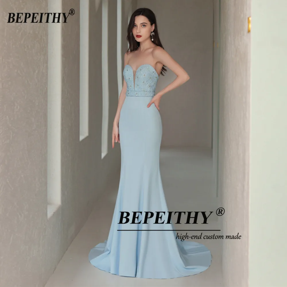 BEPEITHY Customized Sweetheart Mermaid Blue Evening Dress Party Elegant Vestidos De Festa Prom Gown Formal Occasion Dresses