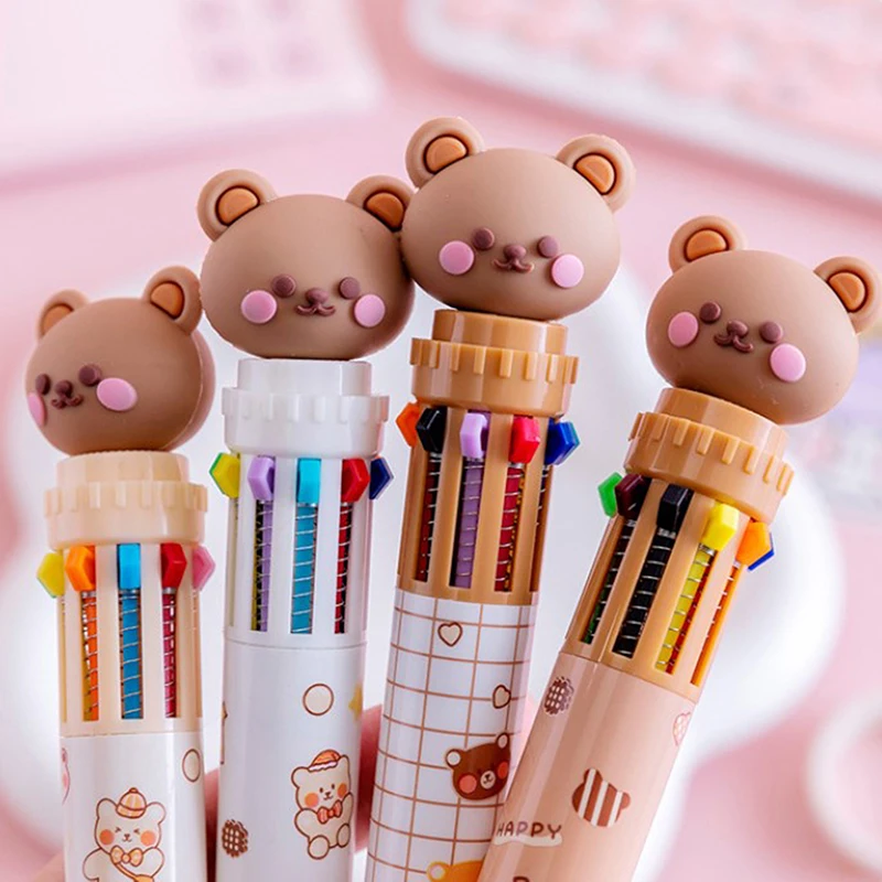 1pcs Random 10 Colors Ballpoint Pen Cute Cartoon Bear 0.5mm Pen School Office Stationery Multicolored Colorful Gift Writing Tool