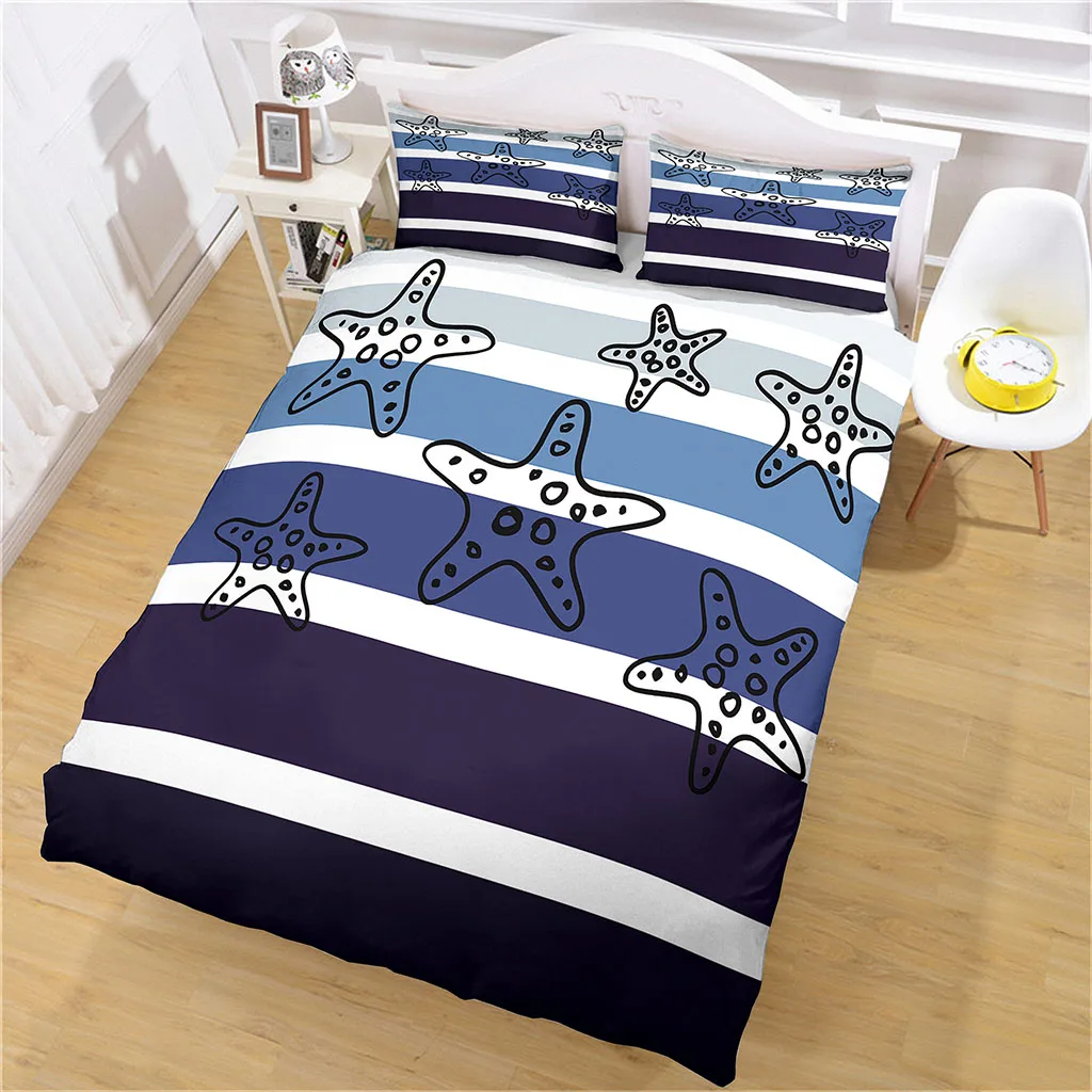 HUANZHUANG Quilt Duvet Cover Set Home Queen King Quilt Pillowcase Blue Cartoon Starfish Kid'S Bedding Sets Boys Digital Printing