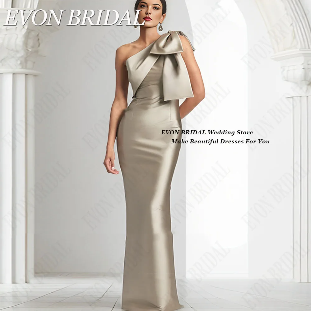 EVON BRIDAL Mermaid Saudi Evening Dresses 2024 One Shoulder Satin Floor Length Formal Occasions Dress Sleeveless Bow Custom