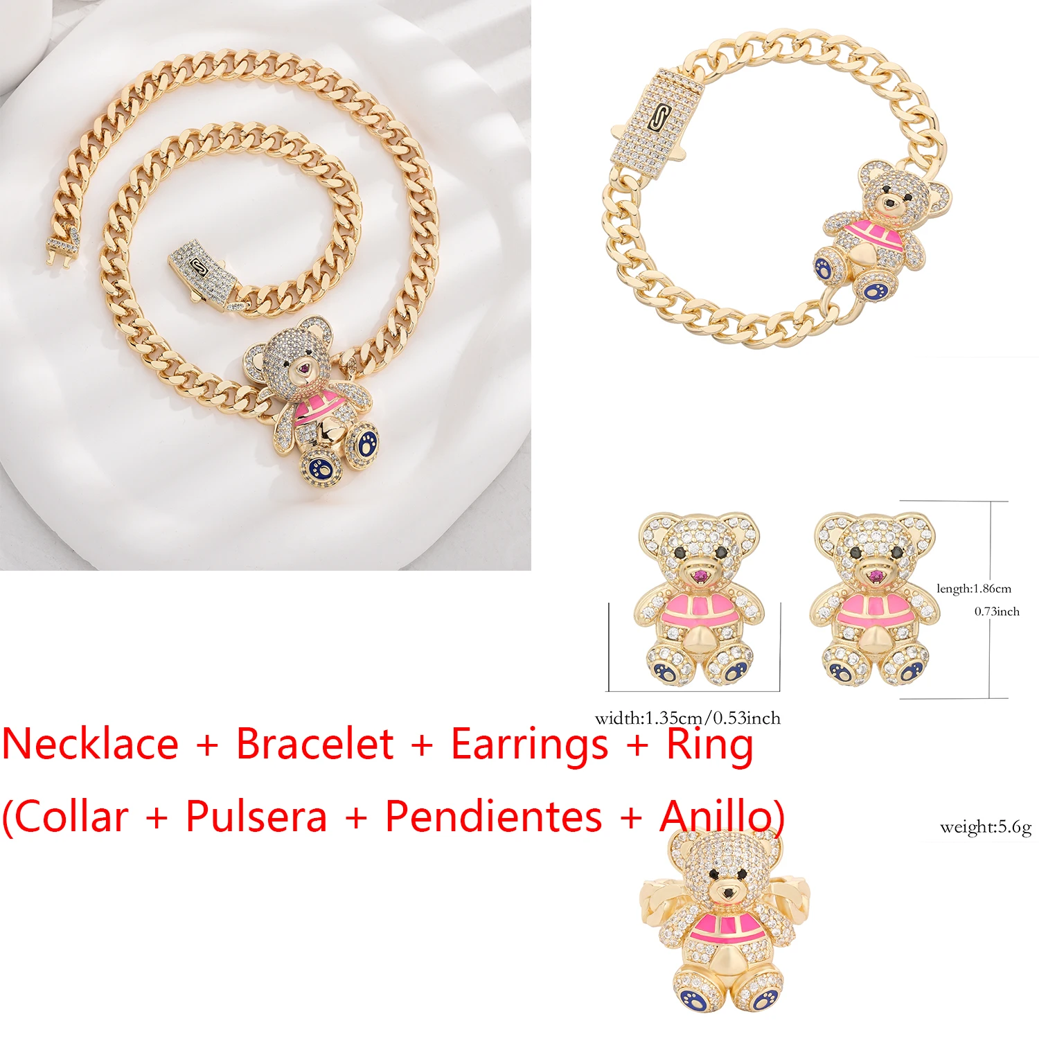 A Set of Four Pieces of Jewelry for a Well-Behaved Girl, a Stylish Gift for Shopping or School; Teddy Bear Jewelry