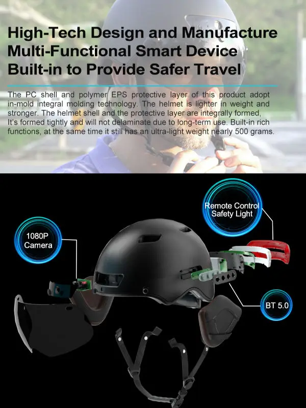 Bluetooth Calling Smart Helmet with Built-in Driving Recorder Camera, Detachable Visor,Turn Signal Taillight,for Urban Commuter