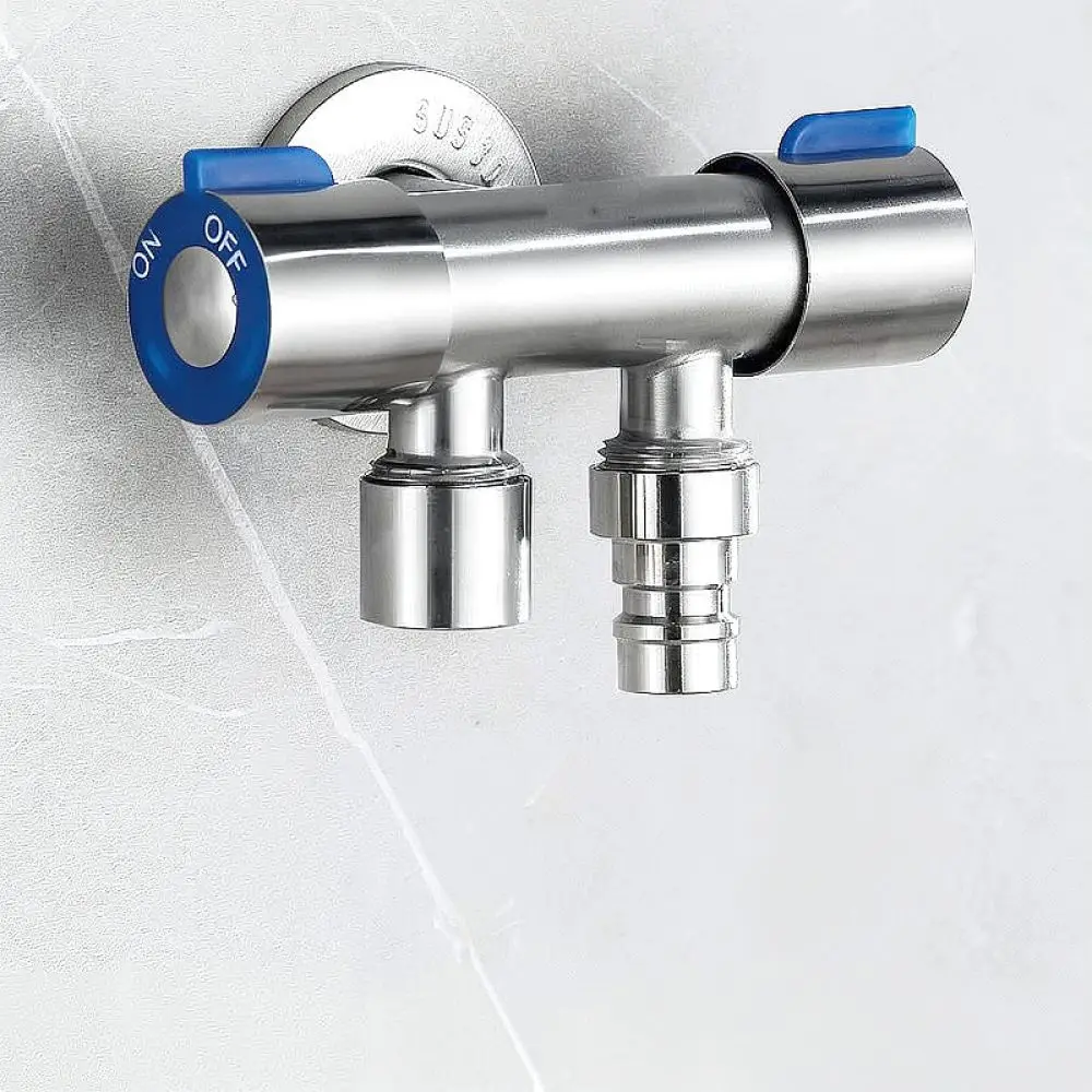 304 Stainless Steel Dual Outlet Angle Valve Diverter For Washing Machine Toilet Bidet Applicator Bathroom Faucet Adapter