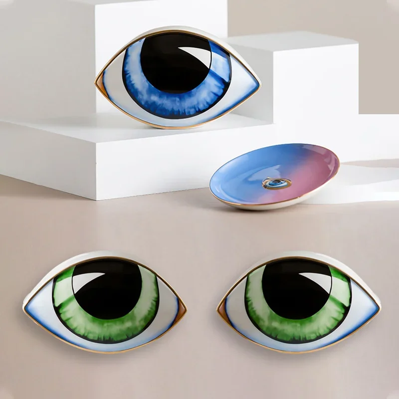 Creative Blue Evil Eye Statue Lucky Eye Figurines Decor Ceramic Crafts Desktop Ornaments Home Living Room Decoration Gifts