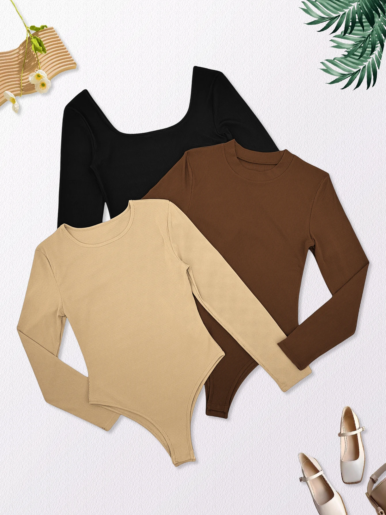 

European and American autumn-winter solid-color best-selling tight-fitting top and bottom set of three pieces