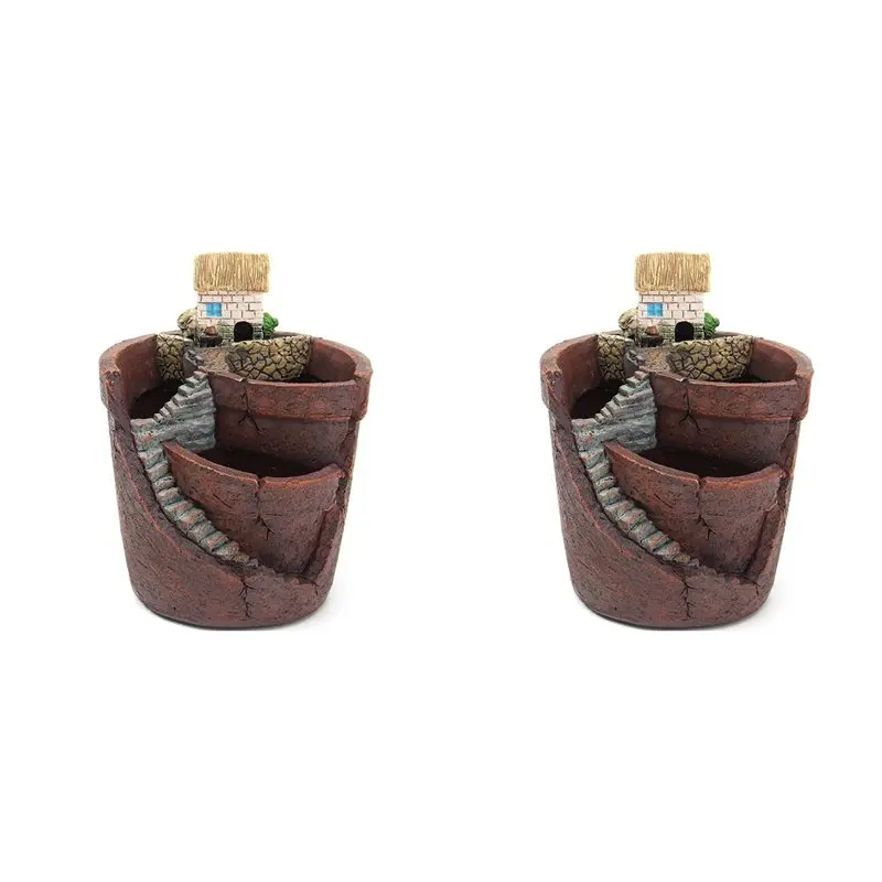 

【CHRISTMAS 】2X Hanging Garden Potted Micro-Landscape Meat Plant Pots Small House Resin Decoration A