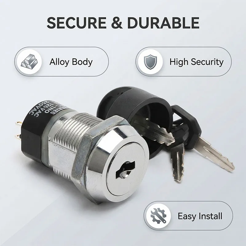 12/16/19mm Zinc Alloy Metal Key Switch Lock Elevator Base Station Lock Electric Truck Switch Lock 1203/2801/102/135