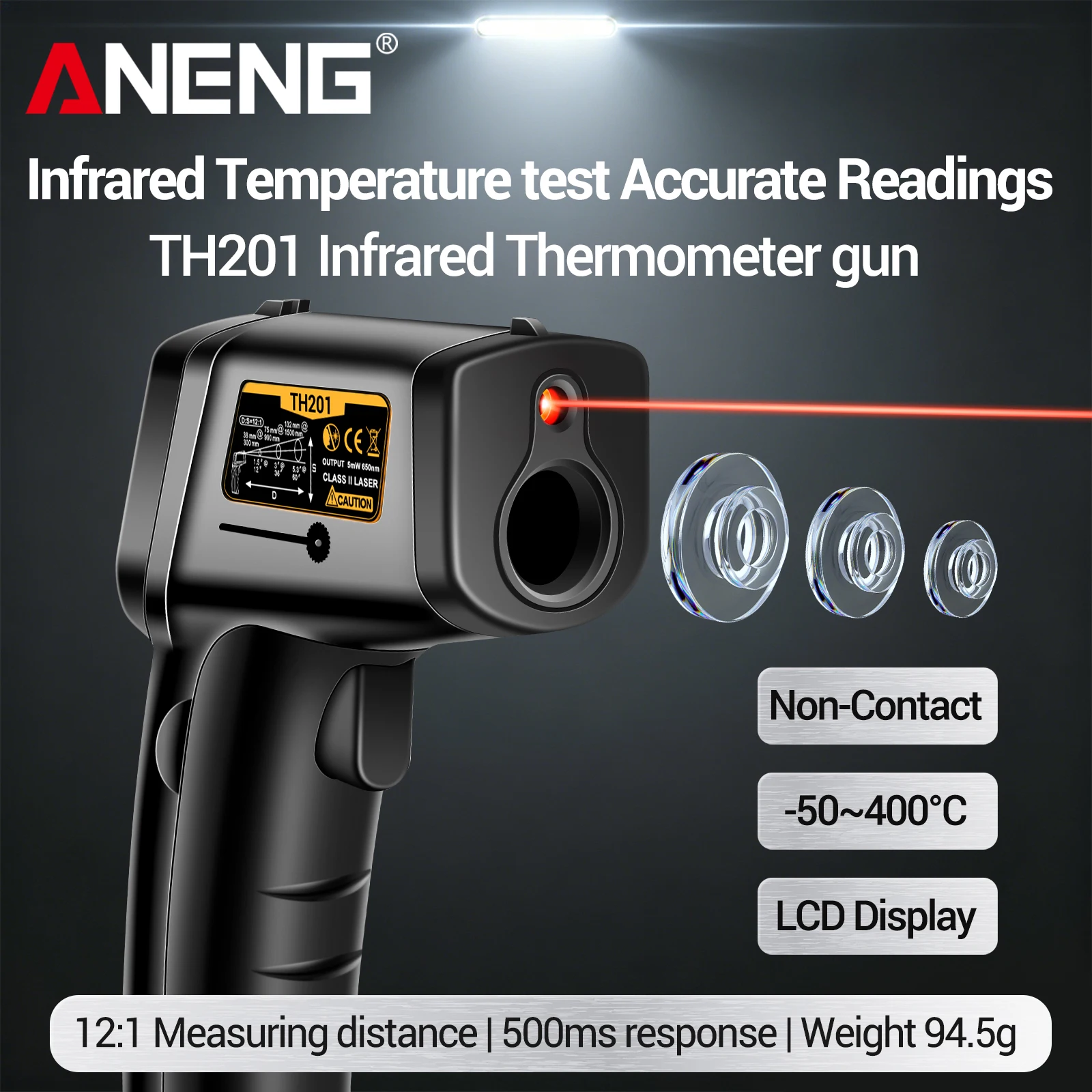 ANENG TH201 Infrared Laser Temperature Gun Non Contact Infrared Temperature Gauge -50 ℃~400 ℃ LCD Display 12:1 Distance Ratio