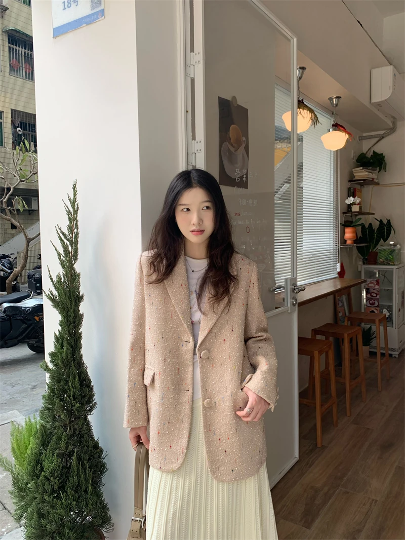 

Rouhop Woolen Cheered Suit Jaet with Cotton Sandwich Casual Sle Women's Commute And Daily Wear Spring Collection