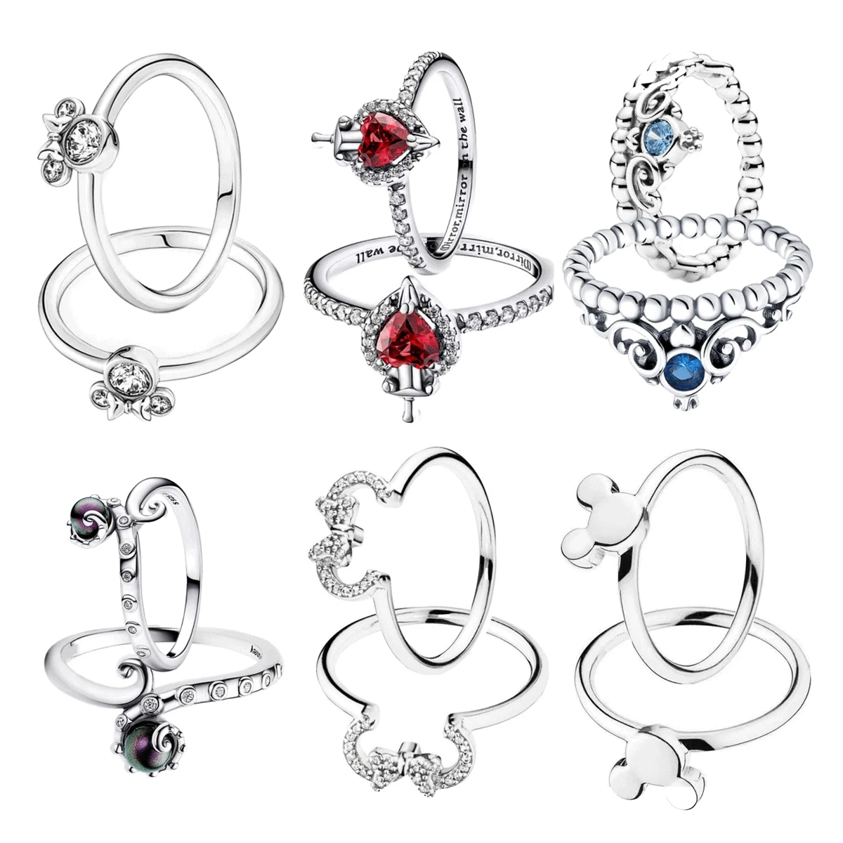 Anelli da dito da donna originali in argento sterling 925 per donna Argento con pietra di zirconi Rosso Miniso Disney Minnie Bow Gioielli di Topolino