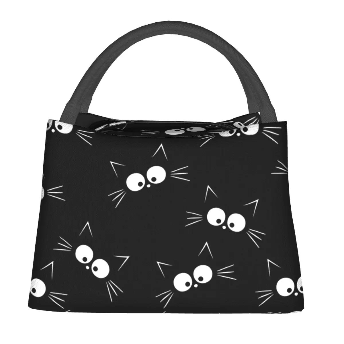 Bolsas de almuerzo con patrón de gato negro para mujer y niña, bolsa térmica con aislamiento Bento Box, a prueba de fugas, para Picnic