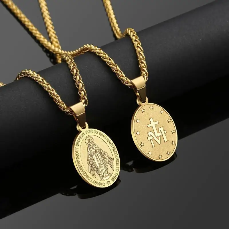 Oval Double Sided Portrait Pendant Necklace Retro Titanium Steel Chain Fashion Jewelry For Daily Wear Accessories Gift