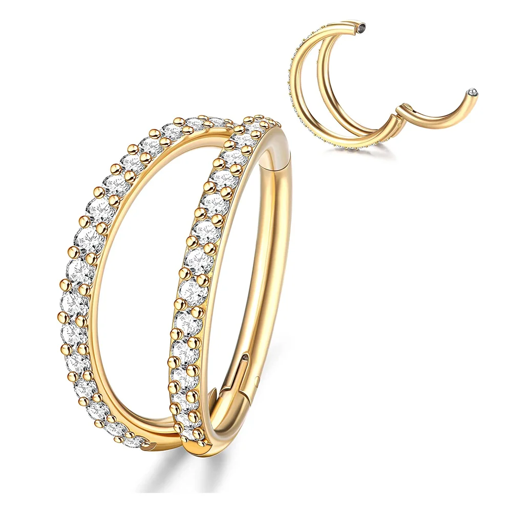 G23 Titanium 16G Septum Nose Rings CZ Double Hoop Open Stack Daith Helix Tragus Cartilage Clicker Earring Conch Piercing Jewelry image 3