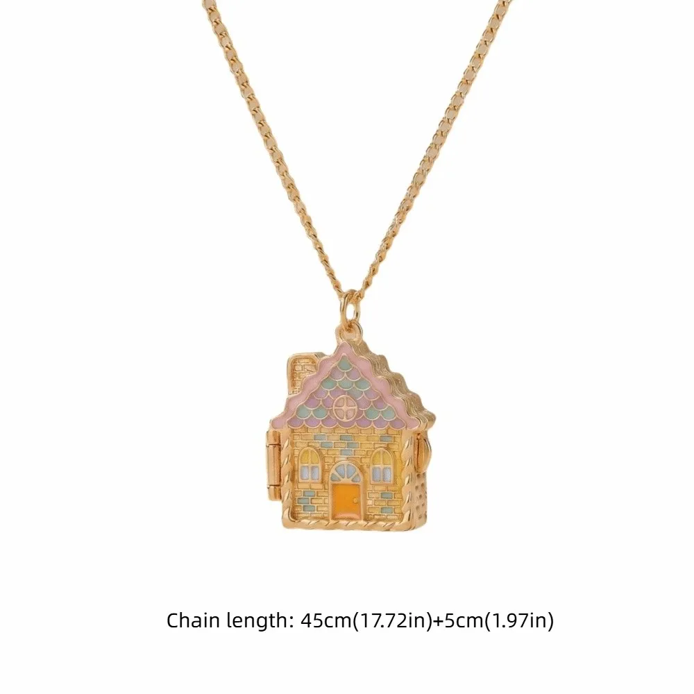 Colorful Gingerbread House Necklace Fairy Tale Enamel House Opening and Closing Box Necklace Jewelry Gift Open and Close Pendant view 6